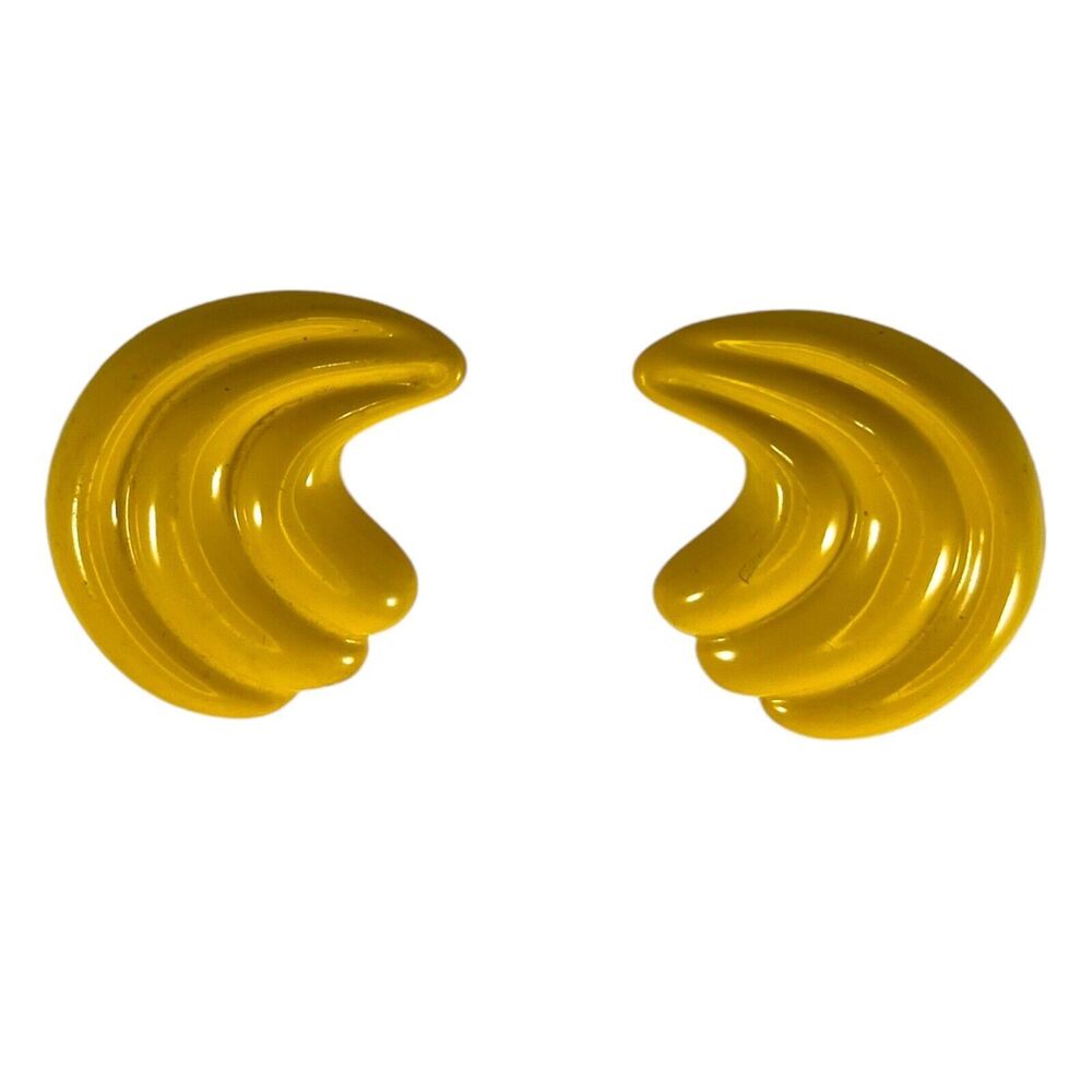 Vintage Yellow Clip On Earrings, Unique Retro Look, Plastic